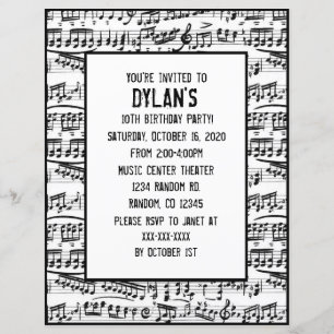Music notes theme birthday party invitations