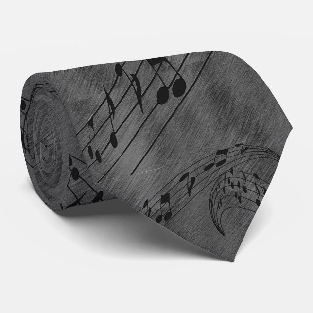 MUSIC NOTES-TIE-GRAY TIE (Rolled)