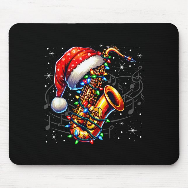 Music Notes Treble Clef Christmas Saxophone Jazz M Mouse Pad (Front)