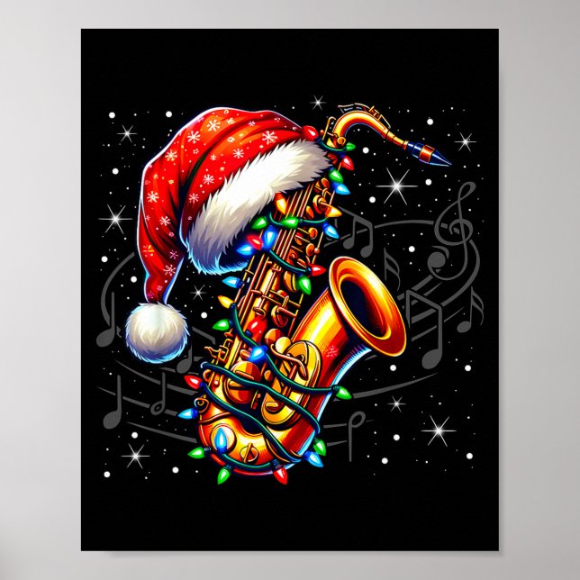 Music Notes Treble Clef Christmas Saxophone Jazz M Poster (Front)