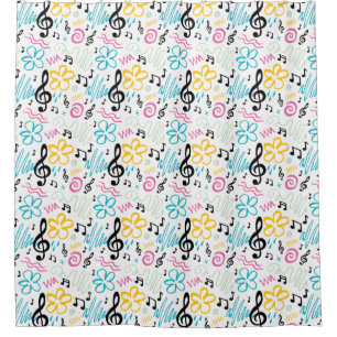Music Notes Treble Clef Musician Gift 90s Style Shower Curtain