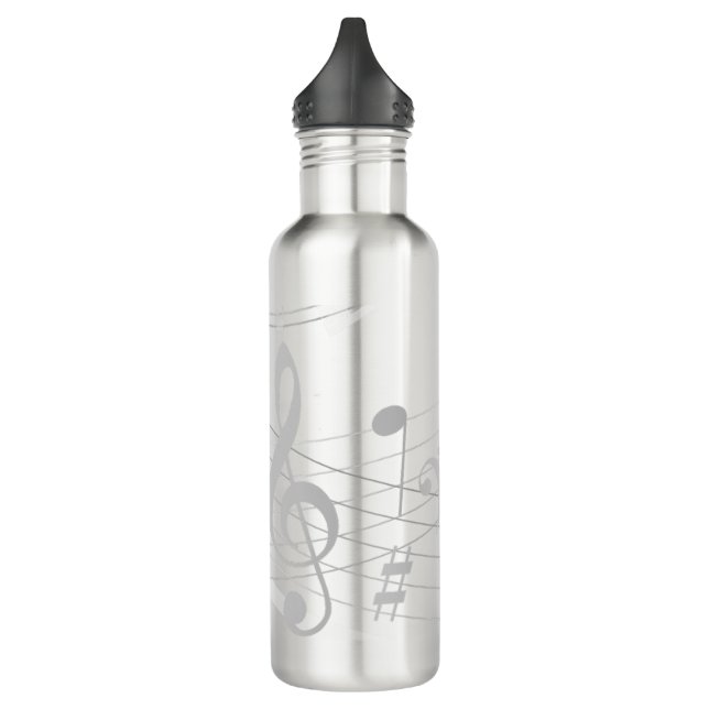 Music Notes Treble Clef Silver Score 710 Ml Water Bottle (Left)