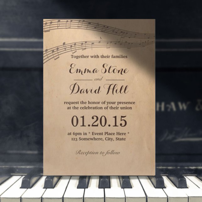 Music Notes Vintage Musical Wedding Invitation (Creator Uploaded)