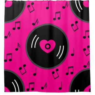 music notes vinyl record heart pink shower curtain