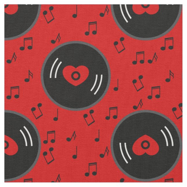 music notes vinyl record heart red fabric (Close Up)