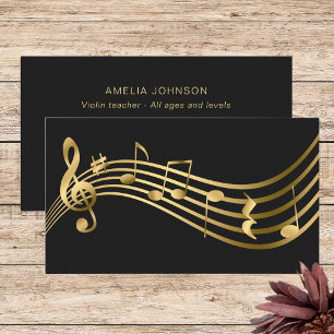 Music Notes Violin Teacher Gold Elegant Business Card