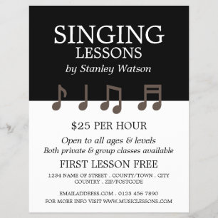 Music Notes, Vocalist Lessons Advertising Flyer