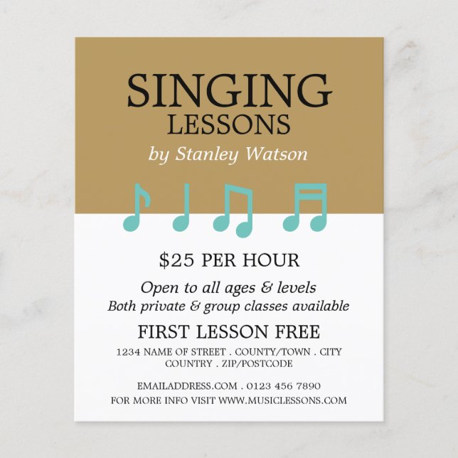 Music Notes, Vocalist Lessons Advertising Flyer (Front)