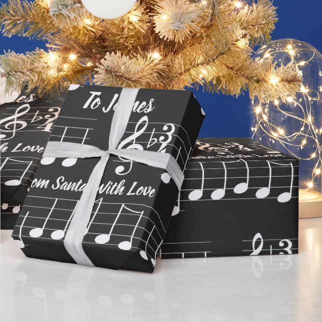 Music Notes We Wish You a Merry Christmas Add Name Wrapping Paper (Holidays)