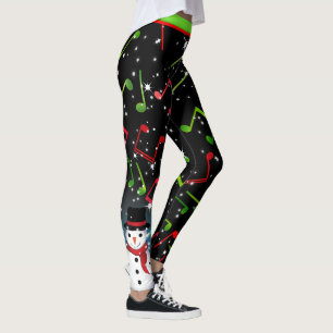 Music Notes with Snowman on BLACK Leggings