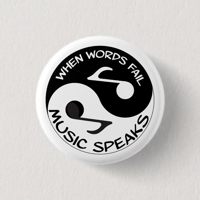 Music Notes with Yin Yang Symbol  3 Cm Round Badge (Front)
