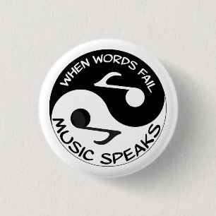 Music Notes with Yin Yang Symbol  3 Cm Round Badge