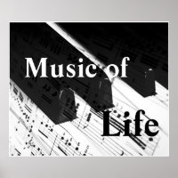 Music of Life: Piano Keys & Notes B&W Print