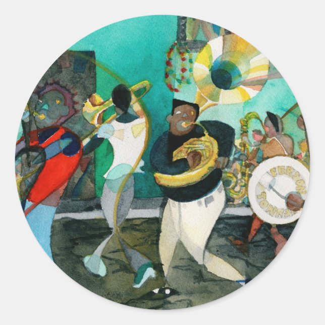 Music Painting "New Orleans Jazz" Classic Round Sticker (Front)