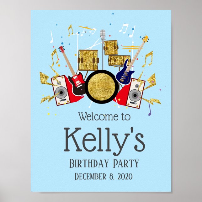 music party drum set rock star welcome sign (Front)