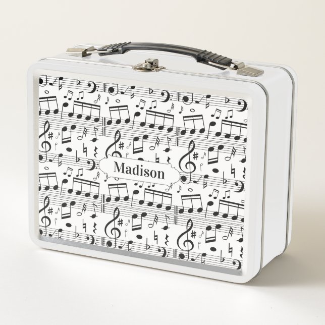 Music Pattern custom name lunch boxes (Front)