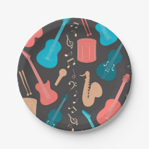 Music pattern paper plate
