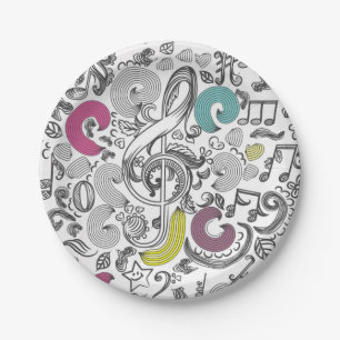 Music pattern paper plate