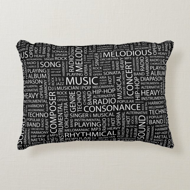 MUSIC pattern word cloud Decorative Cushion (Front)