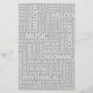 MUSIC pattern word cloud Stationery