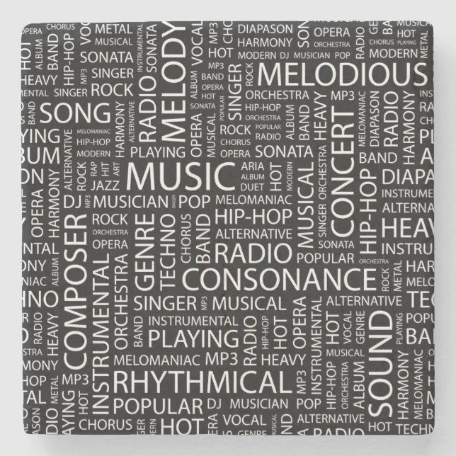 MUSIC pattern word cloud Stone Coaster (Front)