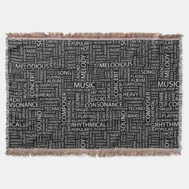 MUSIC pattern word cloud Throw Blanket (Front)