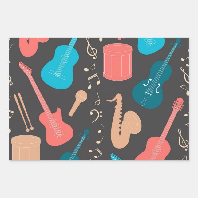 Music pattern wrapping paper sheet (Front)