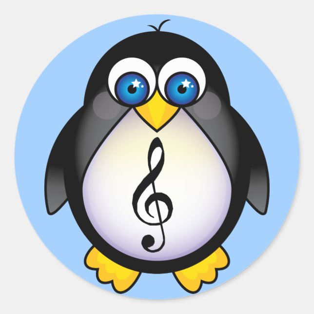 Music Penguin Treble Clef Classic Round Sticker (Front)