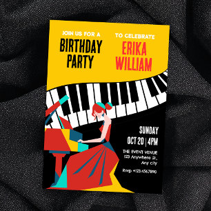 Music piano art invitation