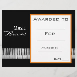 Music piano award certificate music teacher