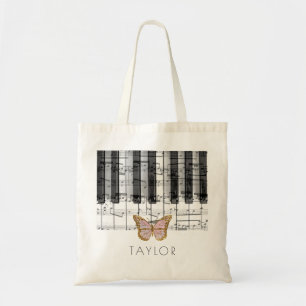 music piano butterfly name tote bag