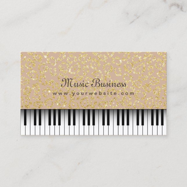 Music Piano Keys Gold Leopard Print Musical Business Card (Front)