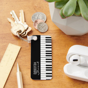 Music Piano Keys Teacher Elegant B&W Key Ring