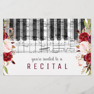 music piano marsala watercolor flowers design flyer