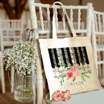 music piano pink watercolor flowers tote bag<br><div class="desc">music piano floral personalised name bag</div>