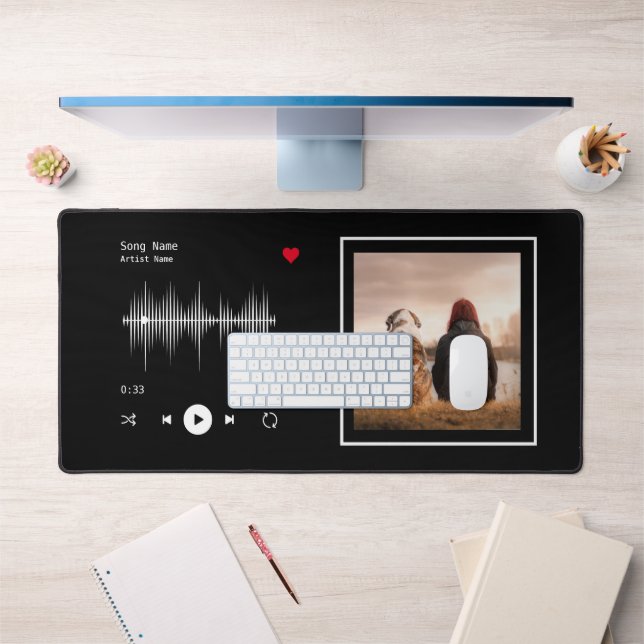 Music Player Artist and Song Personalised Black Desk Mat (Office 1)
