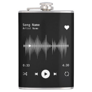 Music Player Artist and Song Personalised Black Hip Flask
