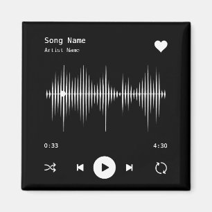 Music Player Artist and Song Personalised Black Magnet