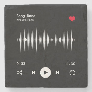 Music Player Artist and Song Personalized Black Stone Coaster