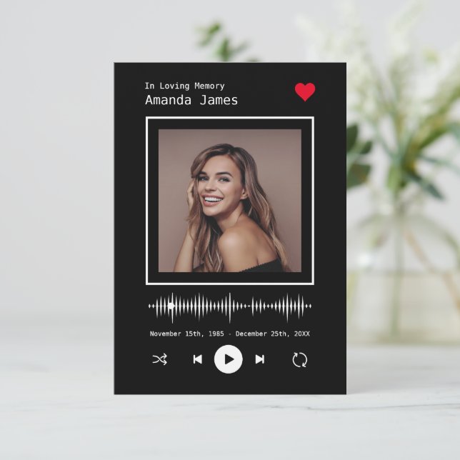 Music Player Inspired Memorial Funeral Thank You Card (Standing Front)