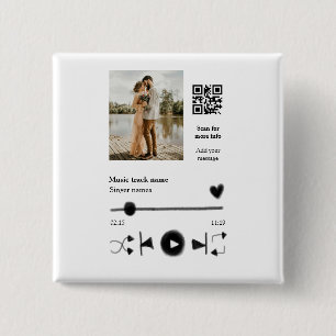 Music player personalised couple love q r code tex 15 cm square badge