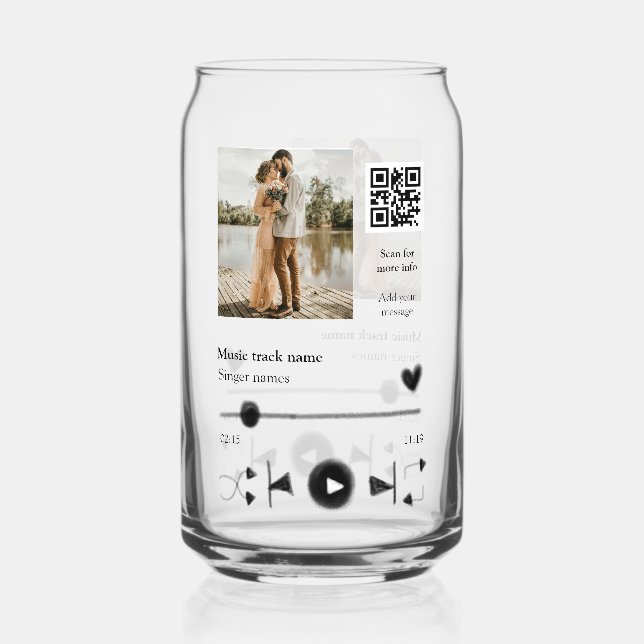 Music player personalised couple love q r code tex can glass (Front)