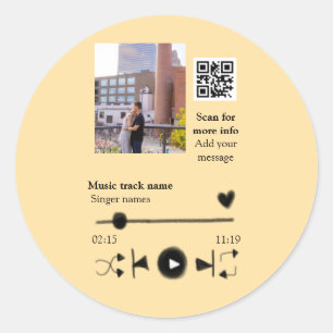 Music player personalised couple love q r code tex classic round sticker