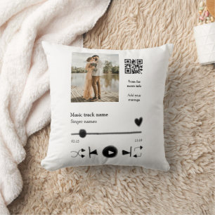 Music player personalised couple love q r code tex cushion