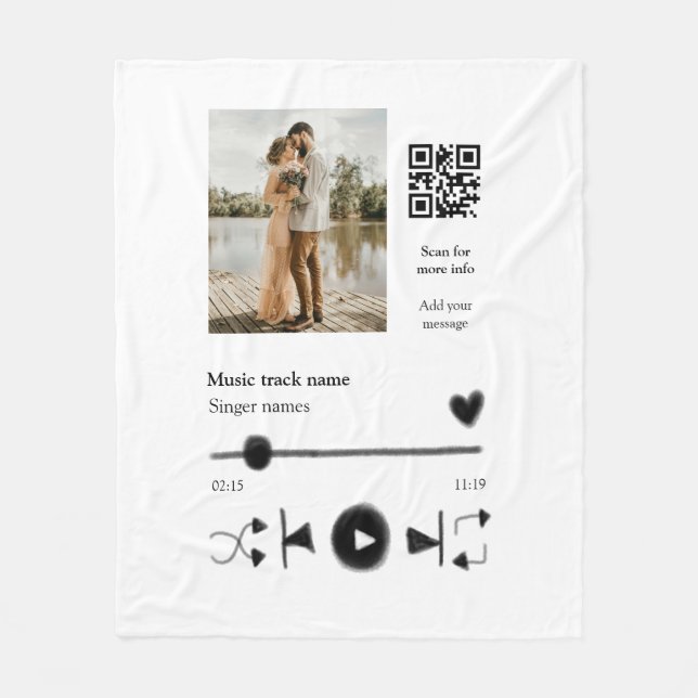Music player personalised couple love q r code tex fleece blanket (Front)