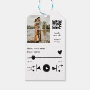 Music player personalised couple love q r code tex gift tags