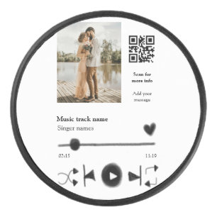 Music player personalised couple love q r code tex hockey puck