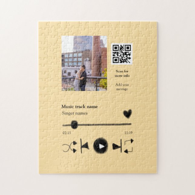 Music player personalised couple love q r code tex jigsaw puzzle (Vertical)