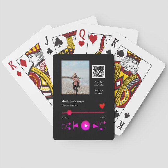 Music player personalised couple love q r code tex playing cards (Back)
