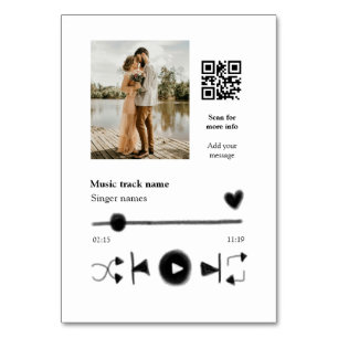 Music player personalised couple love q r code tex table number